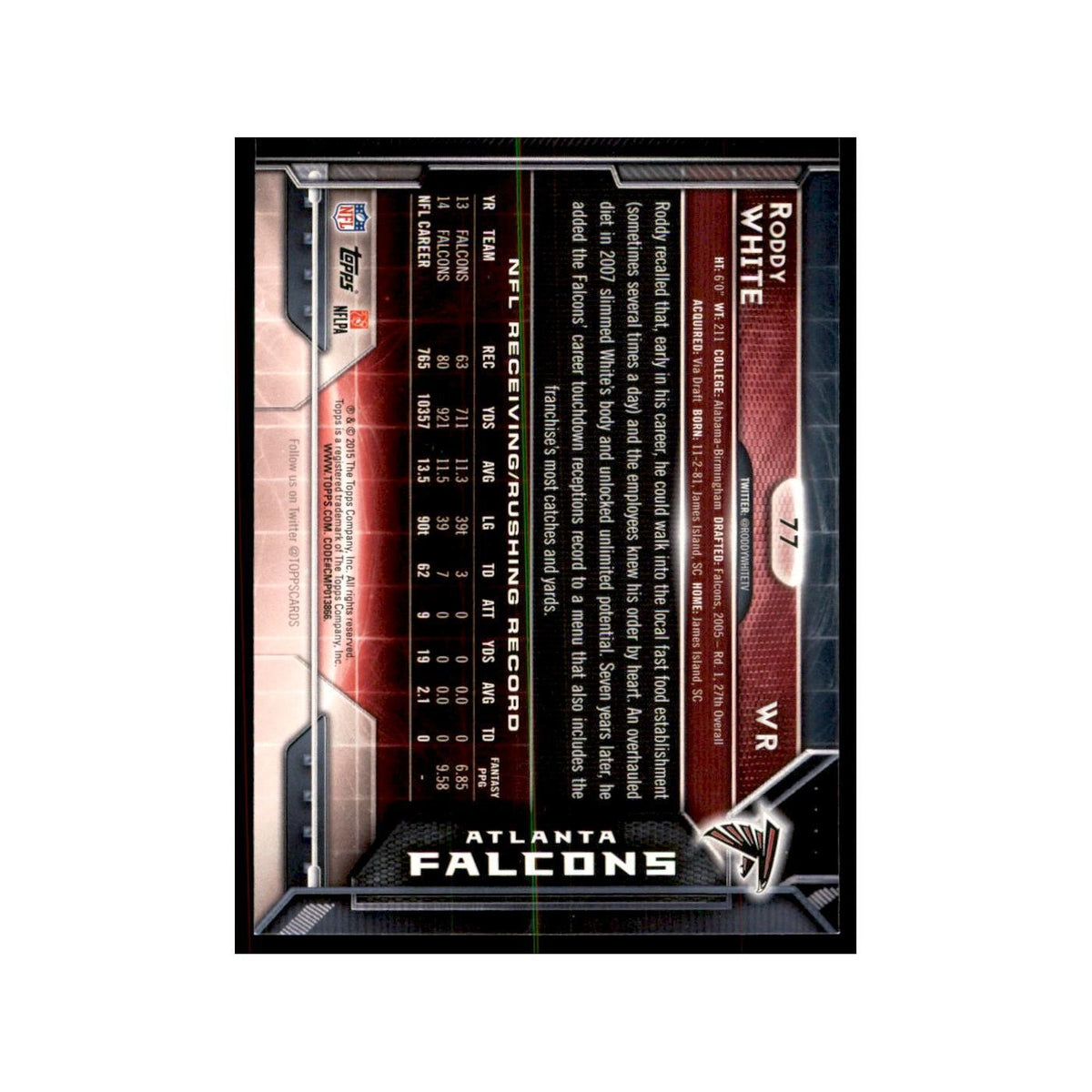 2015 Topps Roddy White Football Cards #77