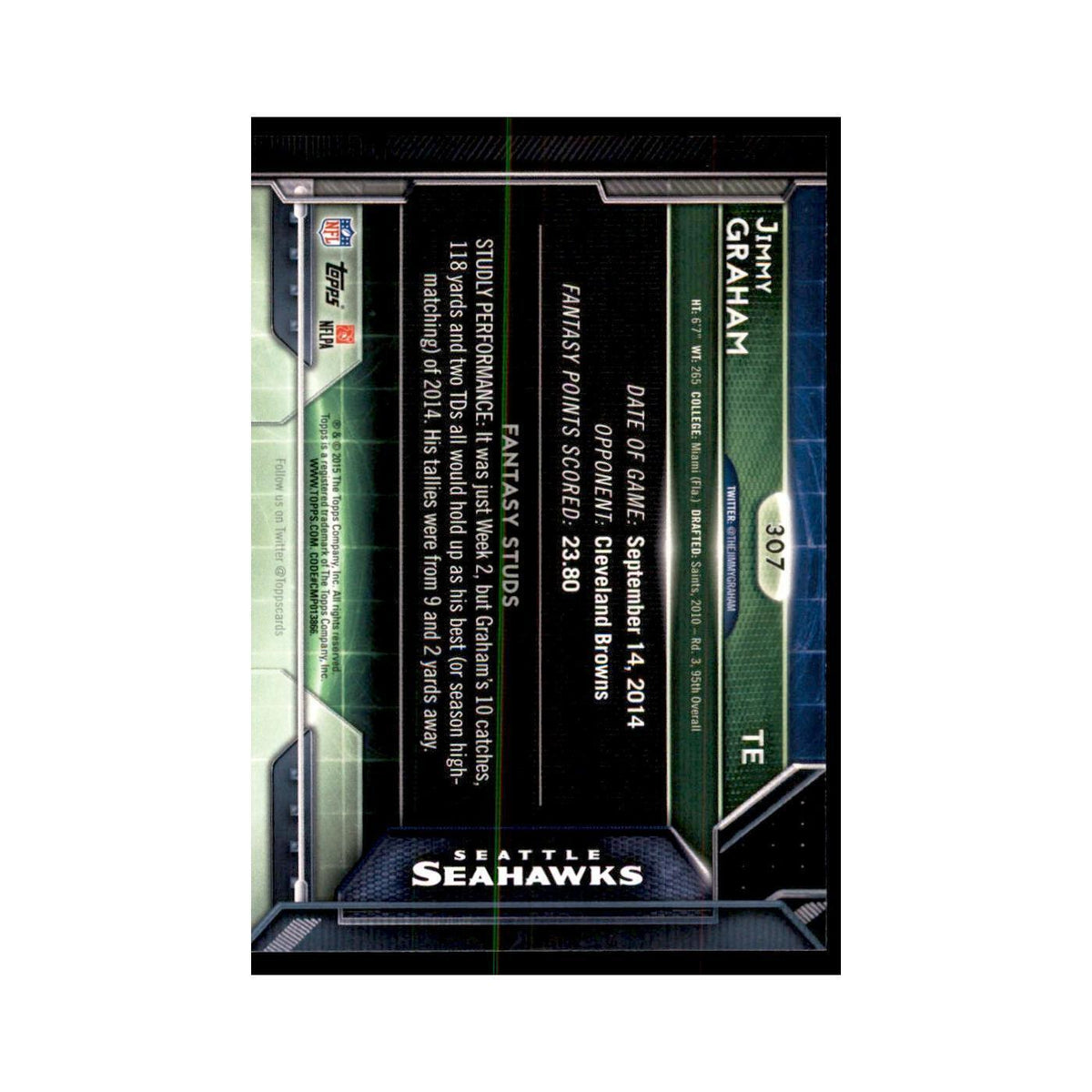 2015 Topps Jimmy Graham Football Cards #307