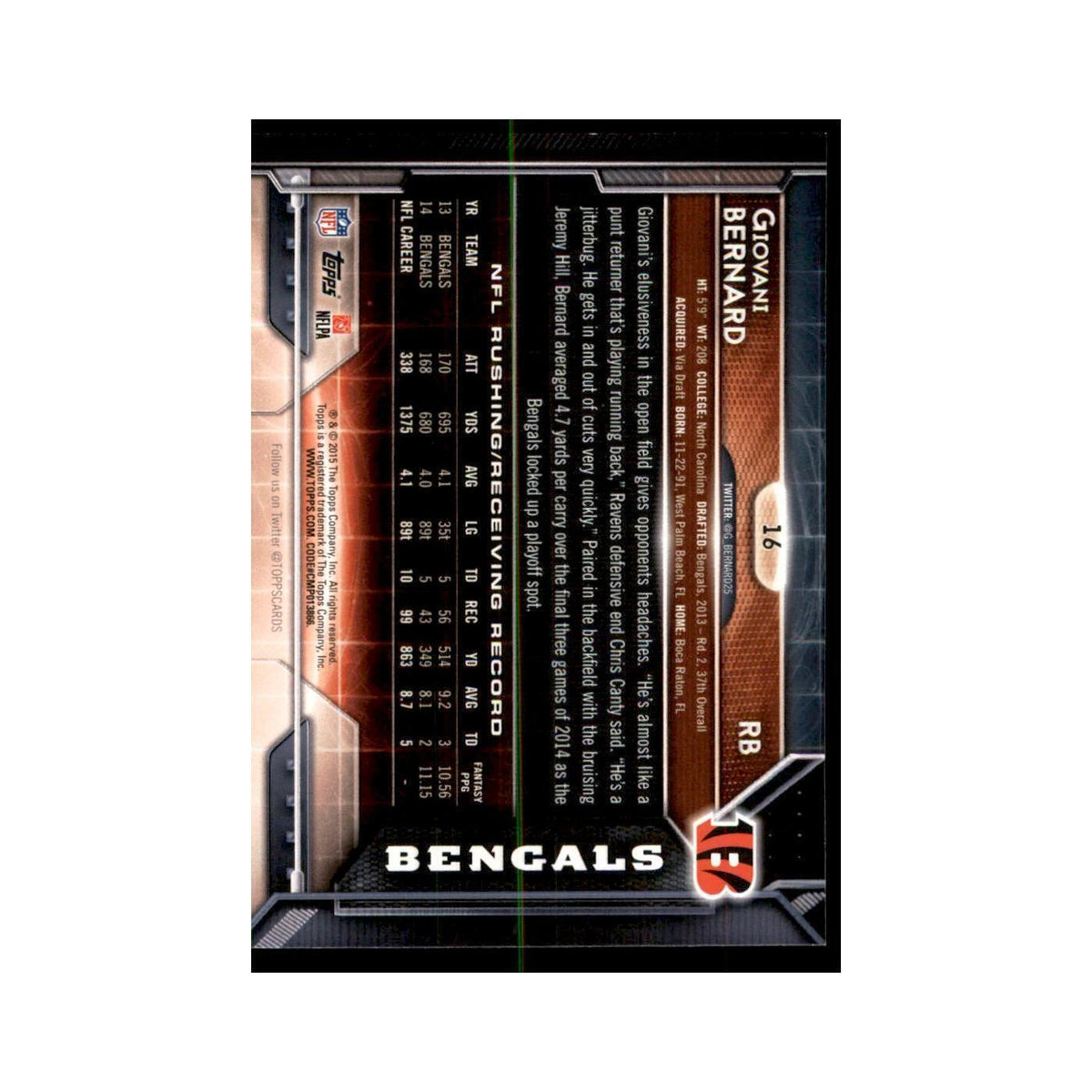 2015 Topps Giovani Bernard Football Cards #16