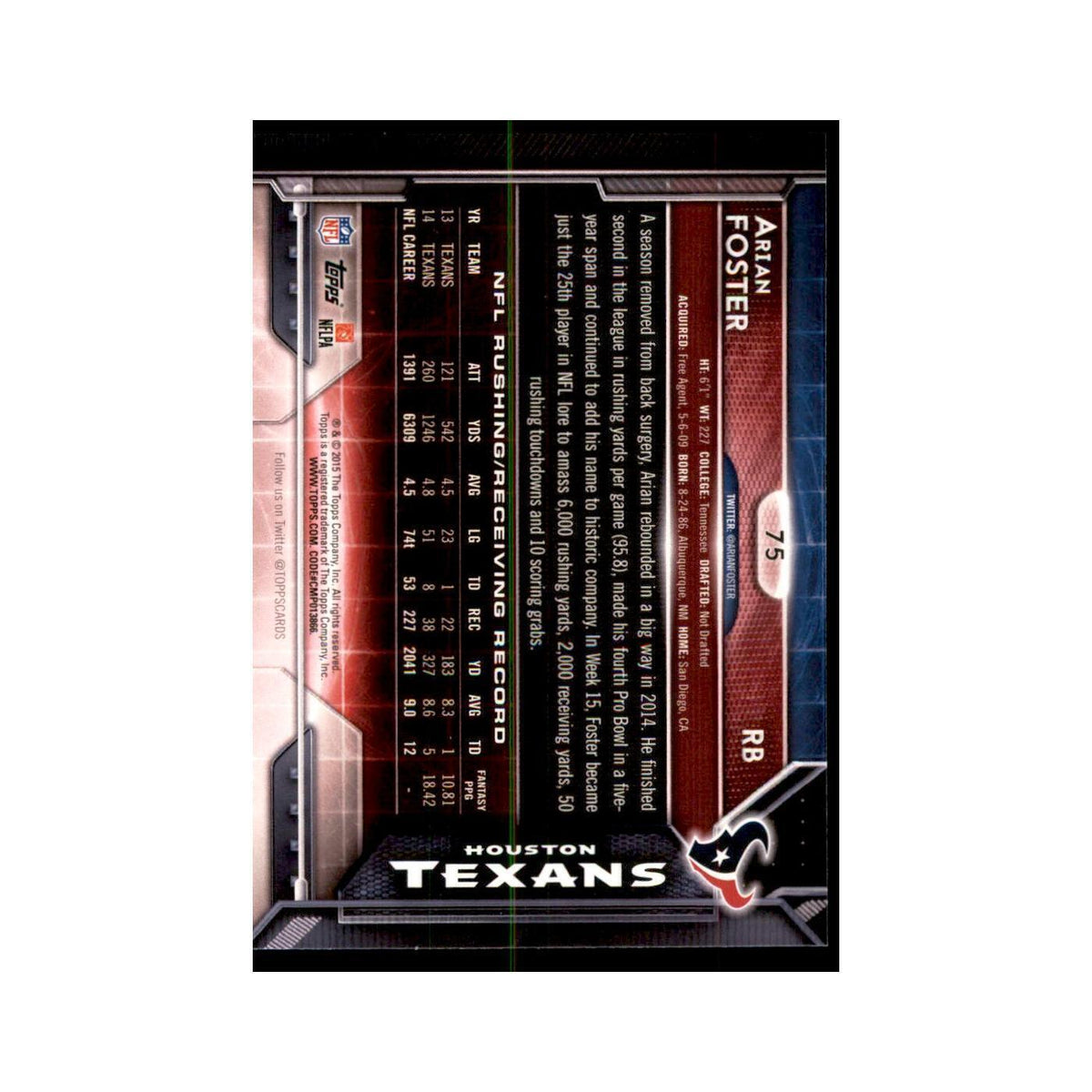 2015 Topps Arian Foster Football Cards #75