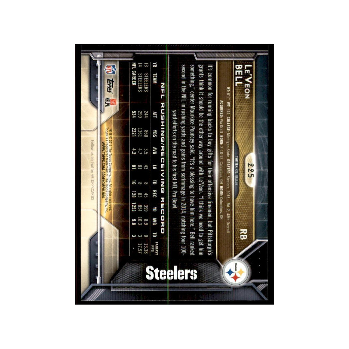 2015 Topps Le'Veon Bell Football Cards #225