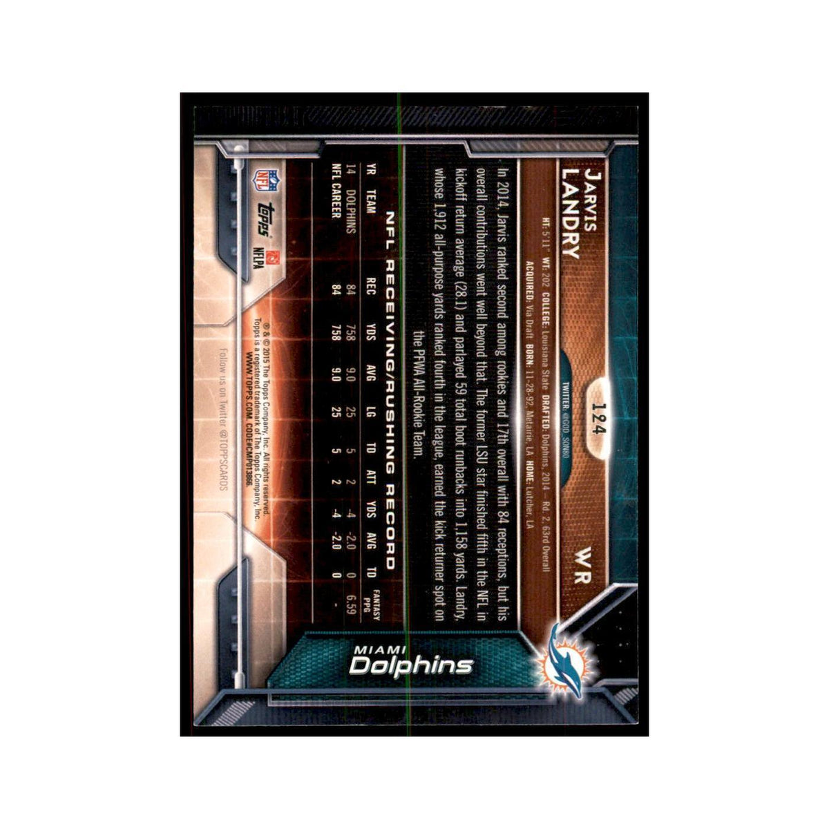 2015 Topps Jarvis Landry Football Cards #124