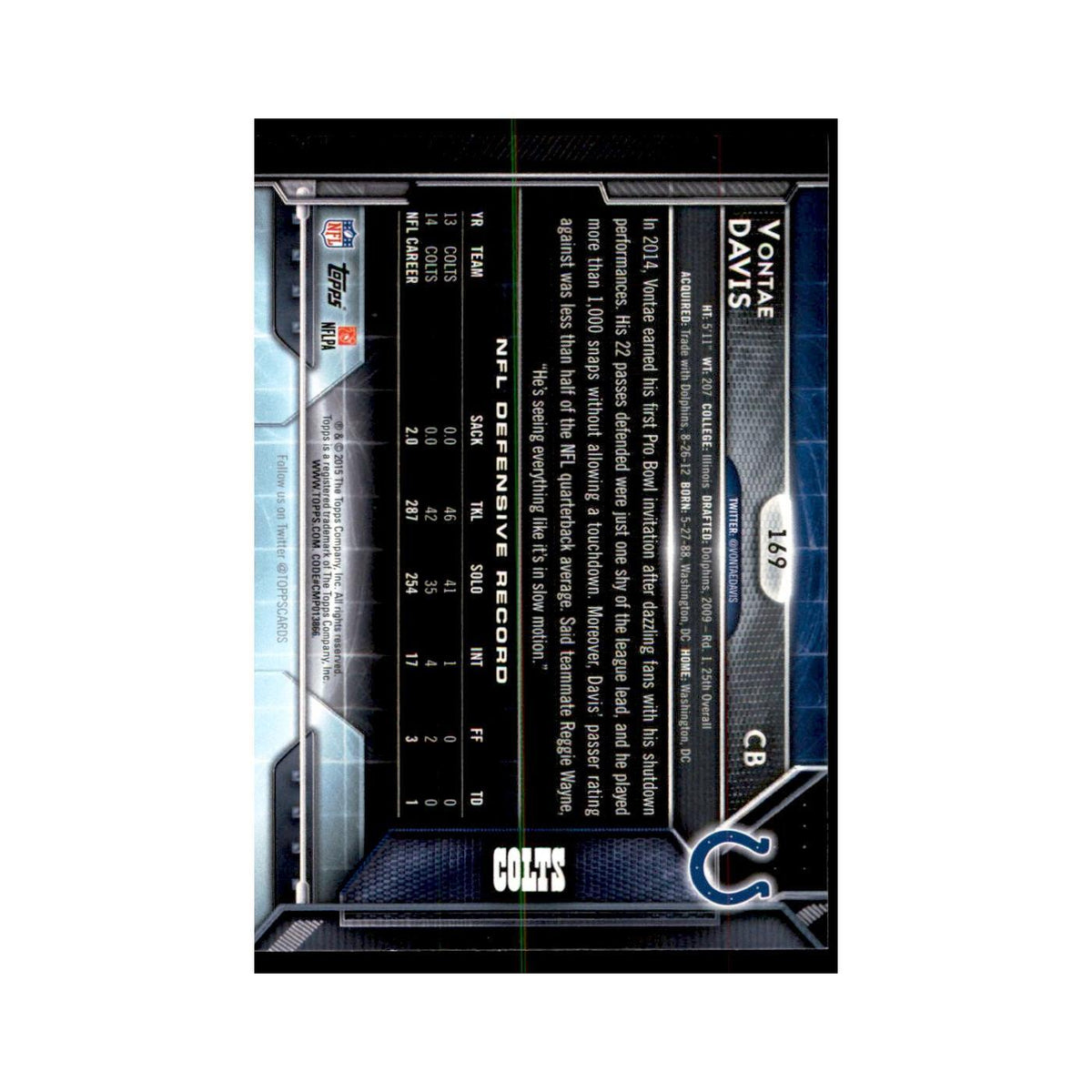 2015 Topps Vontae Davis Football Cards #169