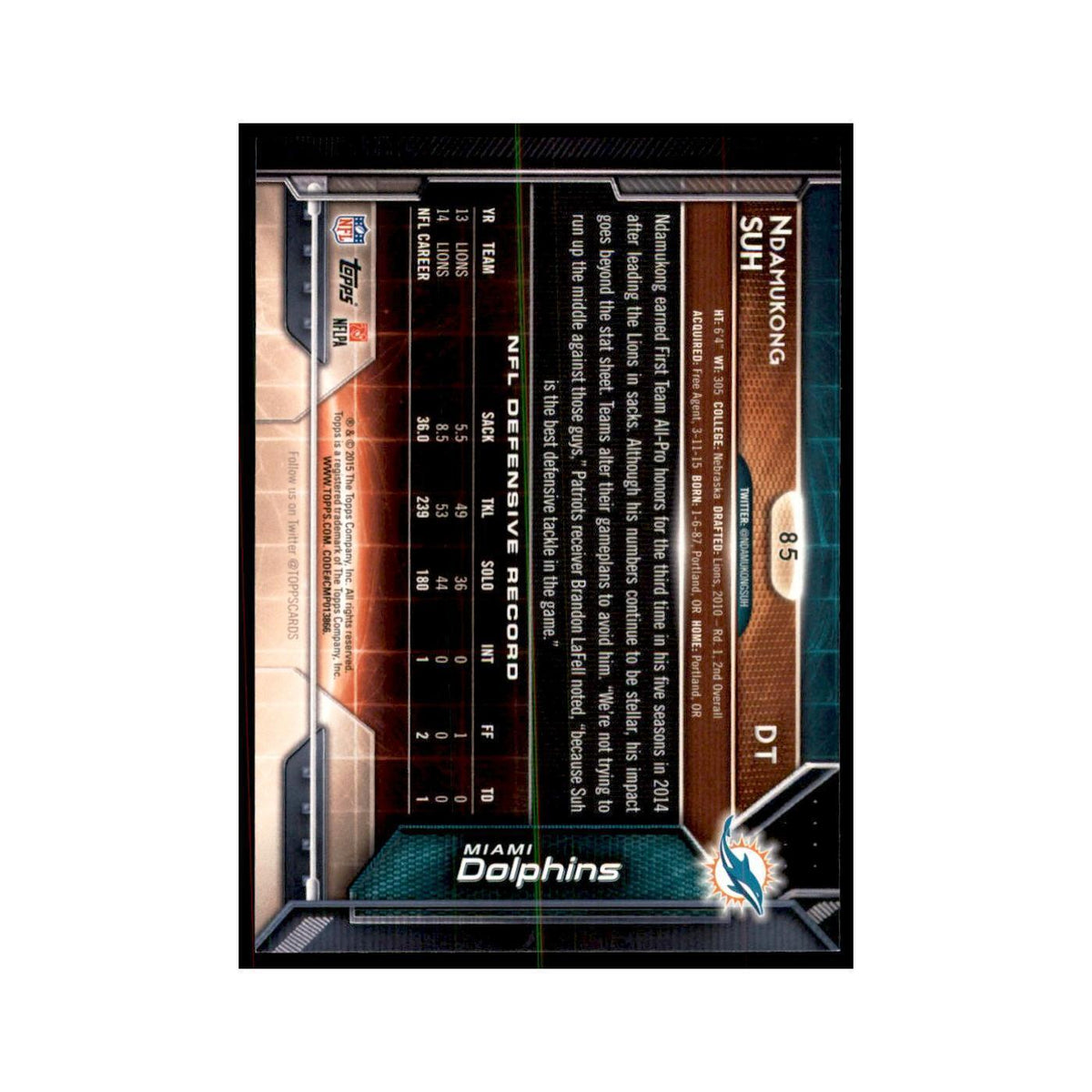 2015 Topps Ndamukong Suh Football Cards #85