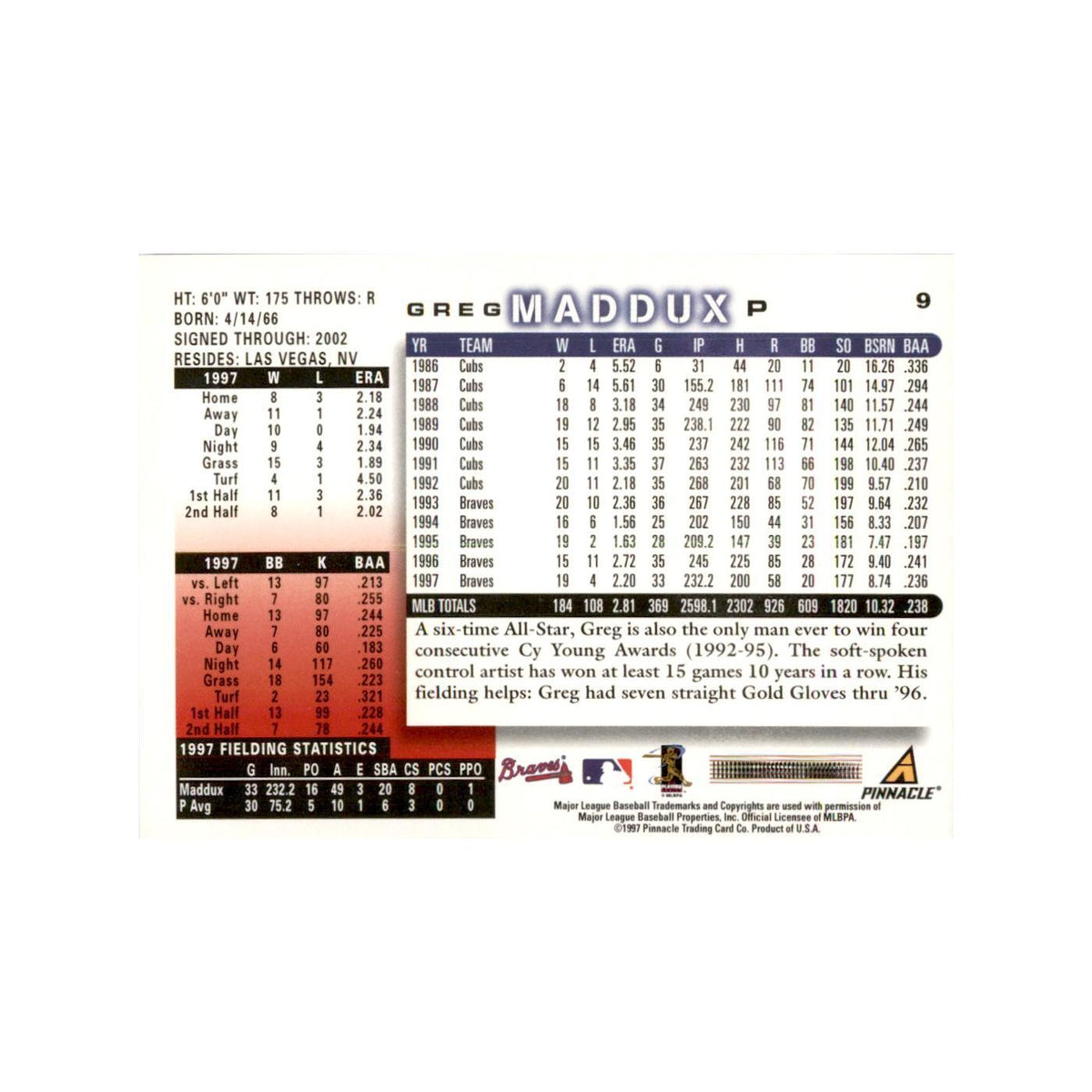1998 Score Greg Maddux Baseball Cards #9