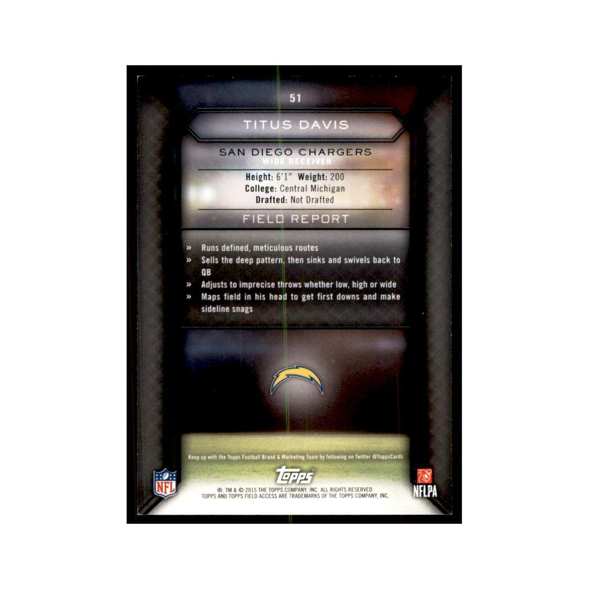2015 Topps Field Access Titus Davis RC Football Cards #51