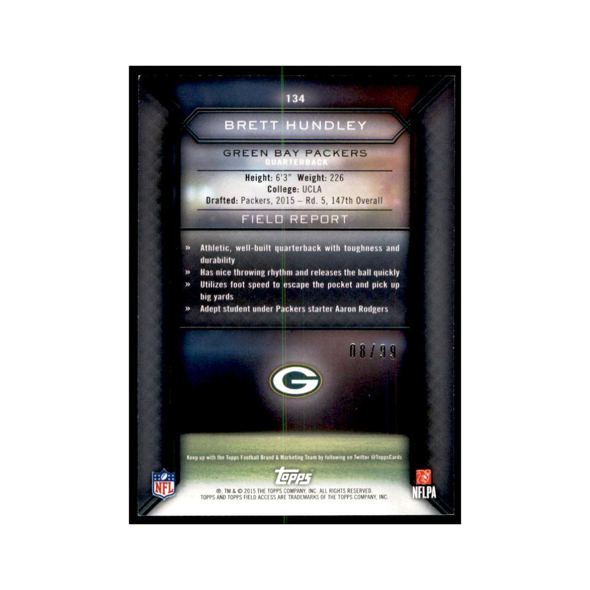 2015 Topps Field Access Brett Hundley RC 08/99 Football Cards #134