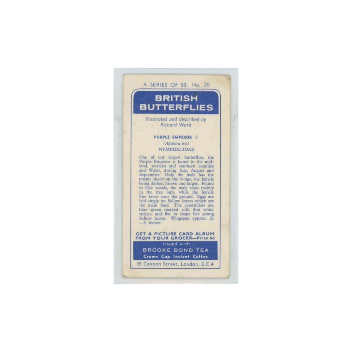 1963 Brooke Bond British Butterflies Purple Emporer #26