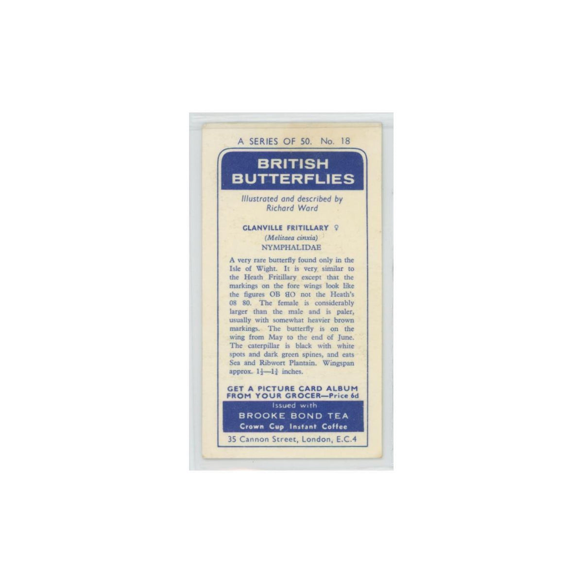1963 Brooke Bond British Butterflies Glanville Fritillary #18