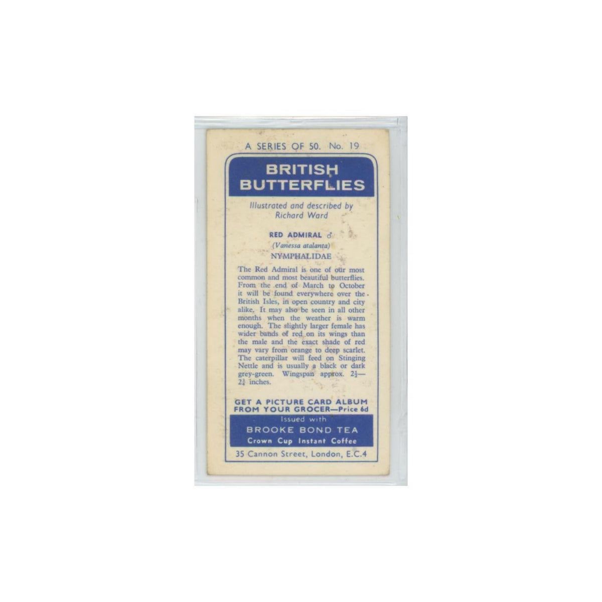 1963 Brooke Bond British Butterflies Red Admiral #19