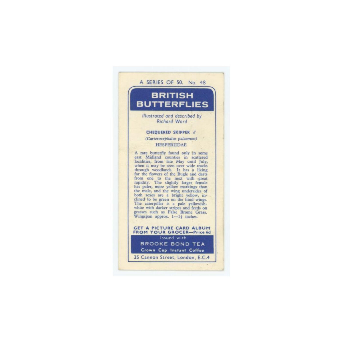 1963 Brooke Bond British Butterflies Chequered Skipper #48