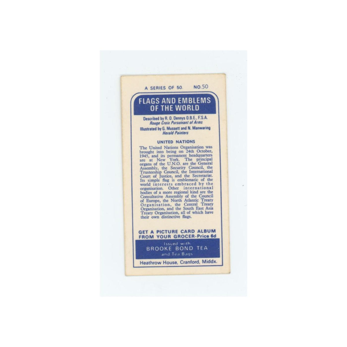 1967 Brooke Bond Flags Emblems Of The World United Nations #50