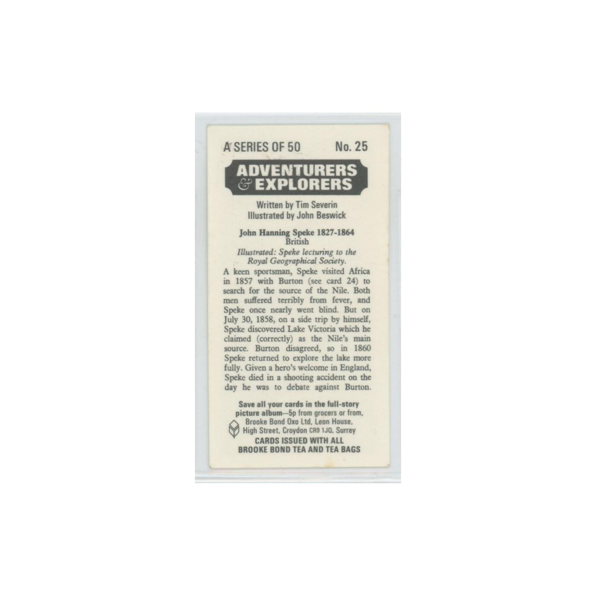 1973 Brooke Bond Adventurers Explorers John Hanning Speke #25