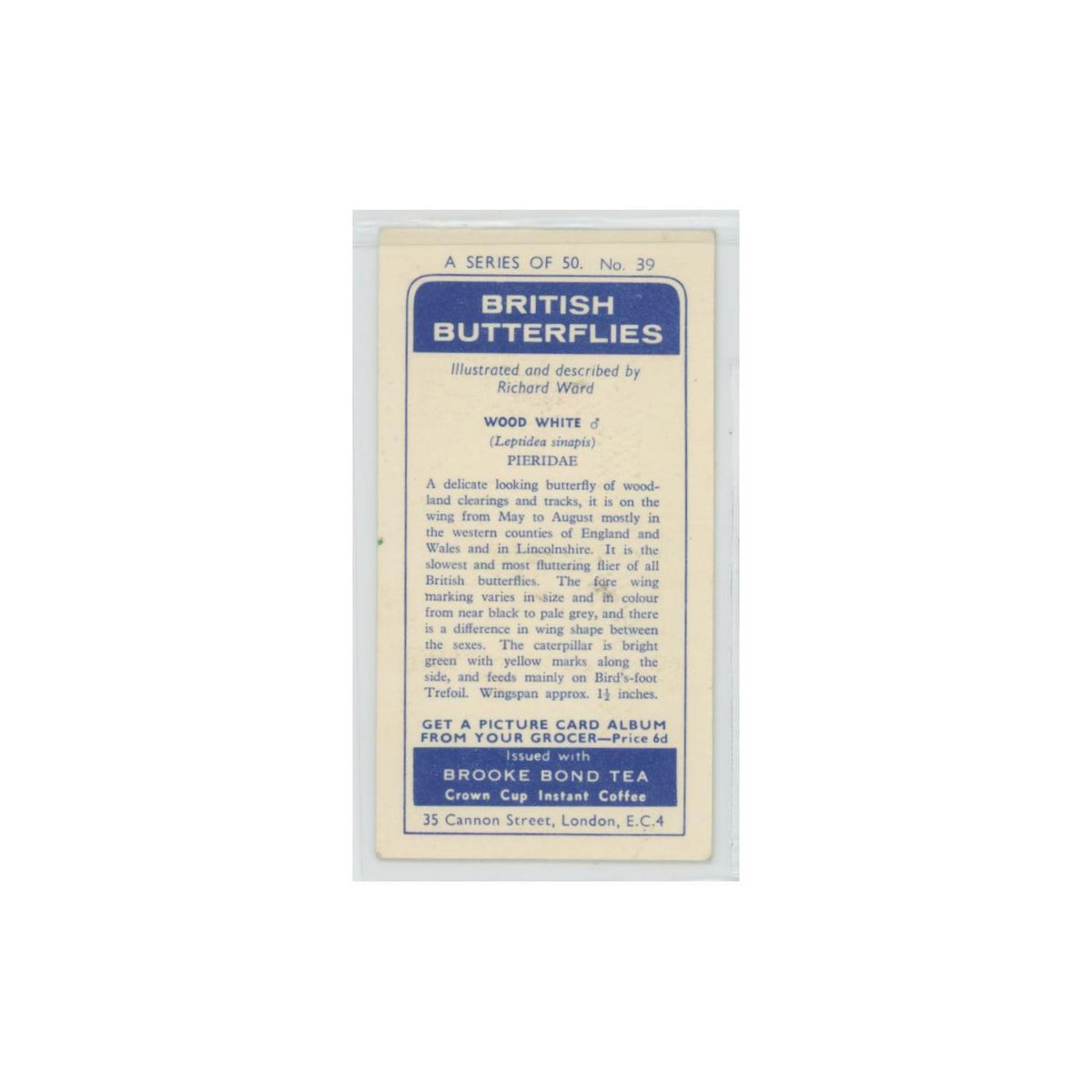 1963 Brooke Bond British Butterflies Wood White #39