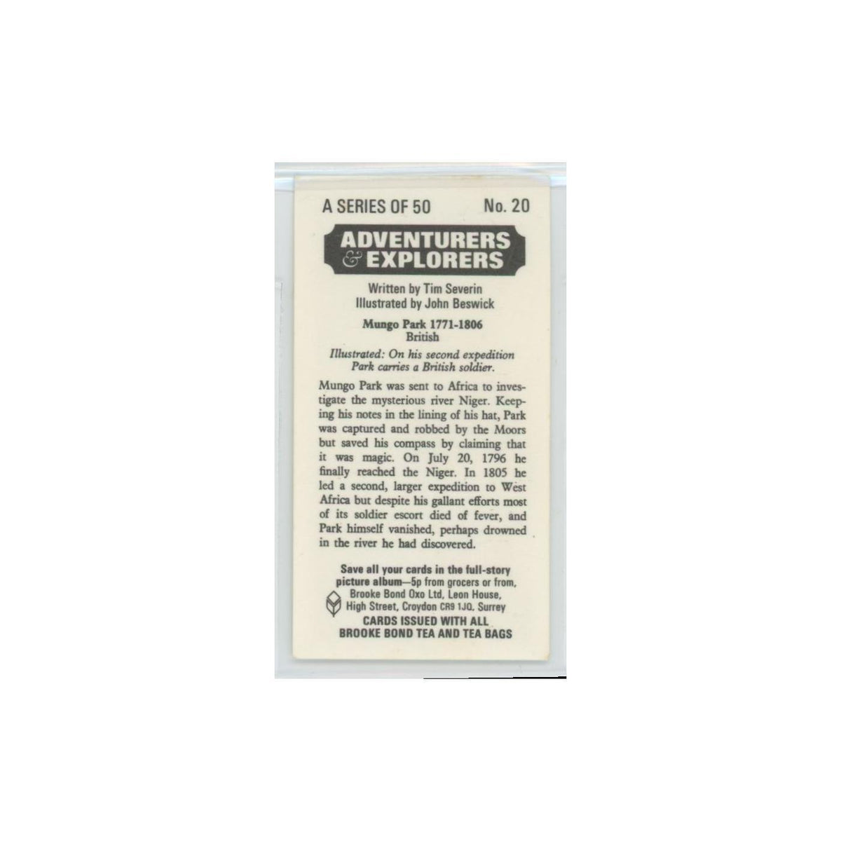 1973 Brooke Bond Adventurers Explorers Mungo Park #20