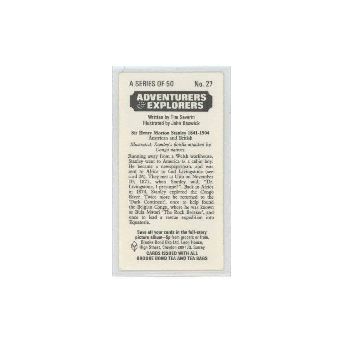 1973 Brooke Bond Adventurers Explorers Sir Henry Morton Stanley #27