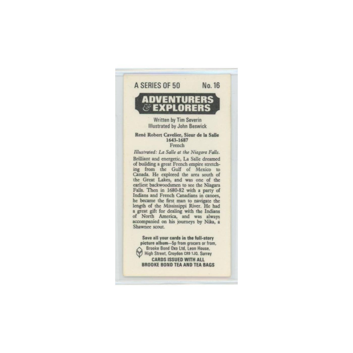 1973 Brooke Bond Adventurers Explorers Rene Robert Cavelier #16