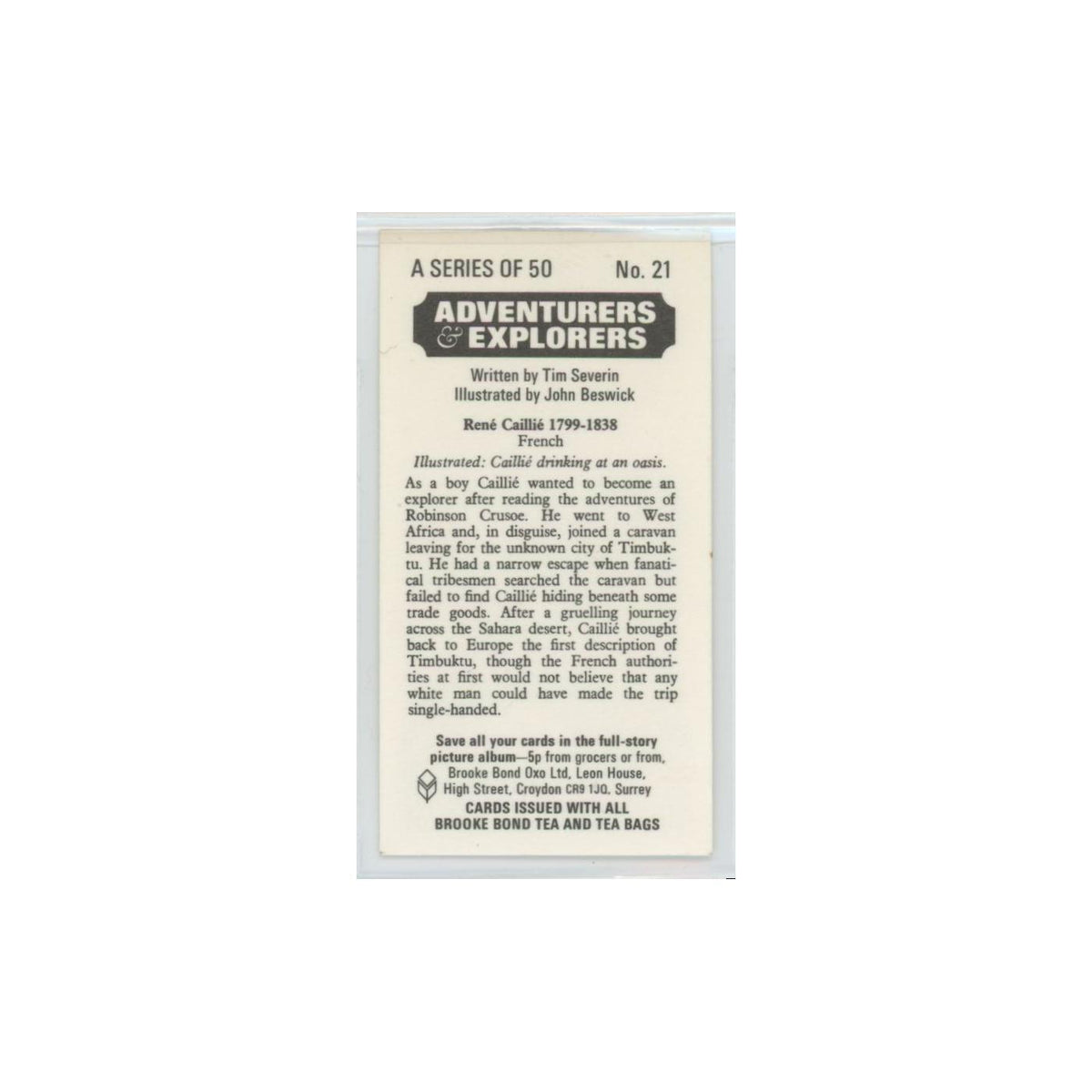 1973 Brooke Bond Adventurers Explorers Rene Caillie #21