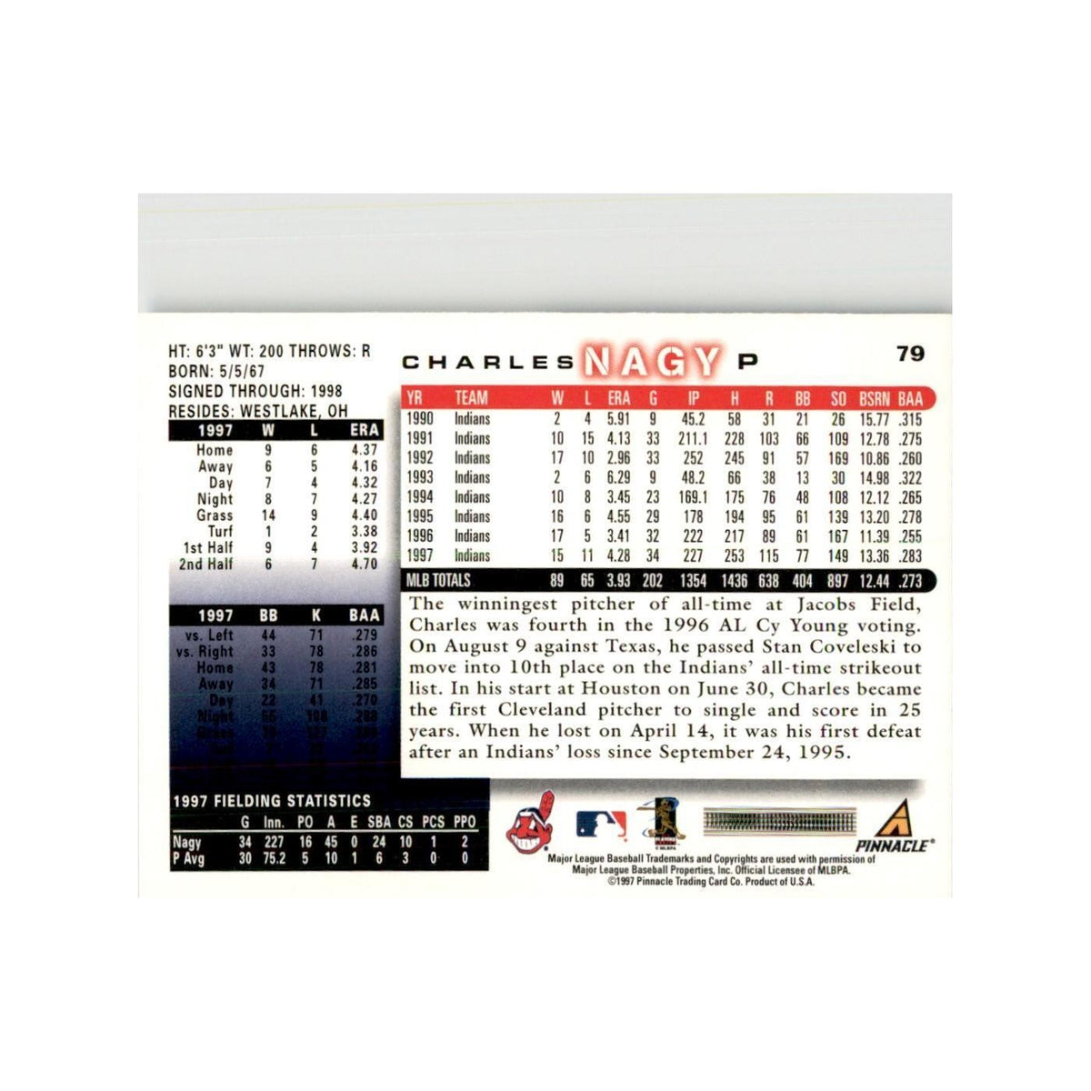 1998 Score Charles Nagy Baseball Cards #79