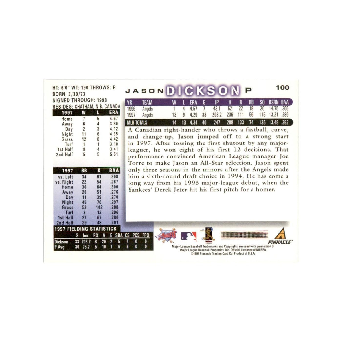 1998 Score Jason Dickson Baseball Cards #100