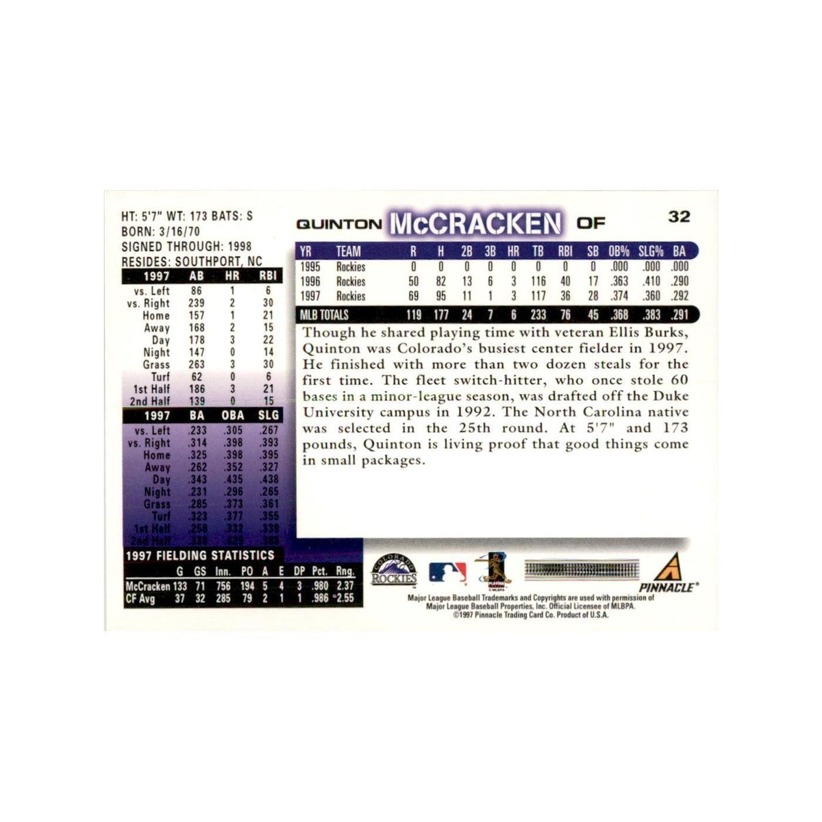 1998 Score Quinton McCracken Baseball Cards #32