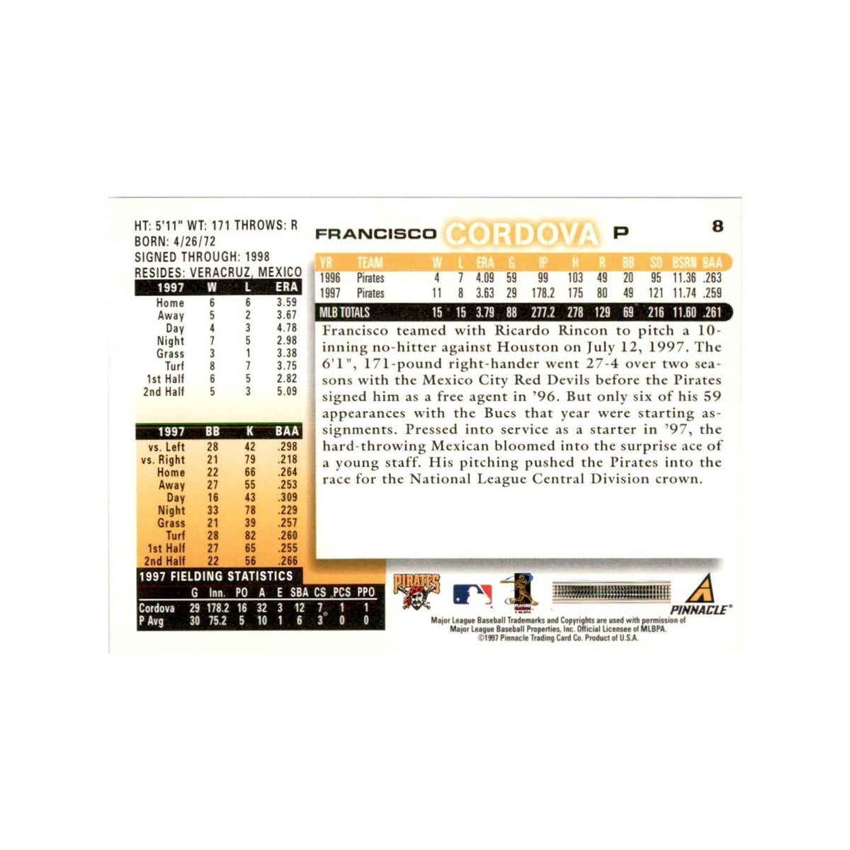 1998 Score Francisco Cordova Baseball Cards #8