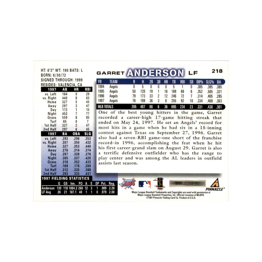 1998 Score Garret Anderson Baseball Cards #218