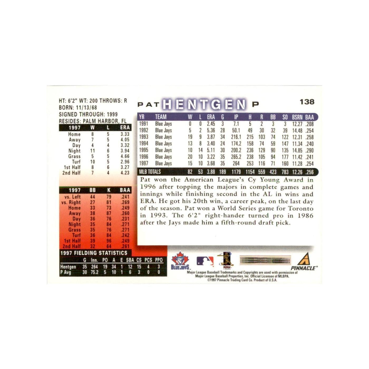 1998 Score Pat Hentgen Baseball Cards #138