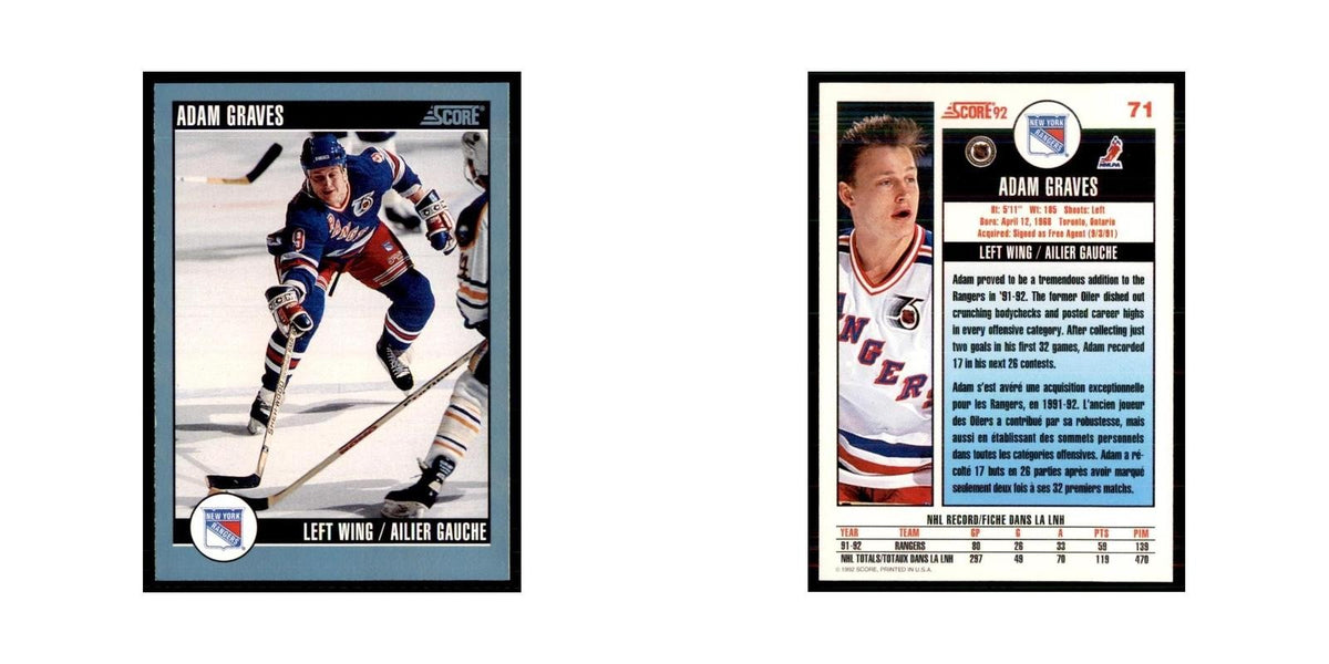 1992 Score Canadian Adam Graves New York Rangers #71