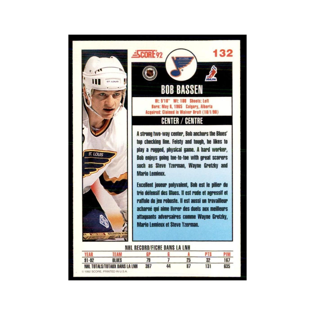 1992 Score Canadian Bob Bassen St. Louis Blues #132