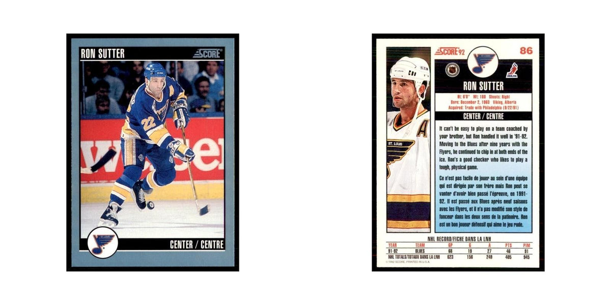 1992 Score Canadian Ron Sutter St. Louis Blues #86