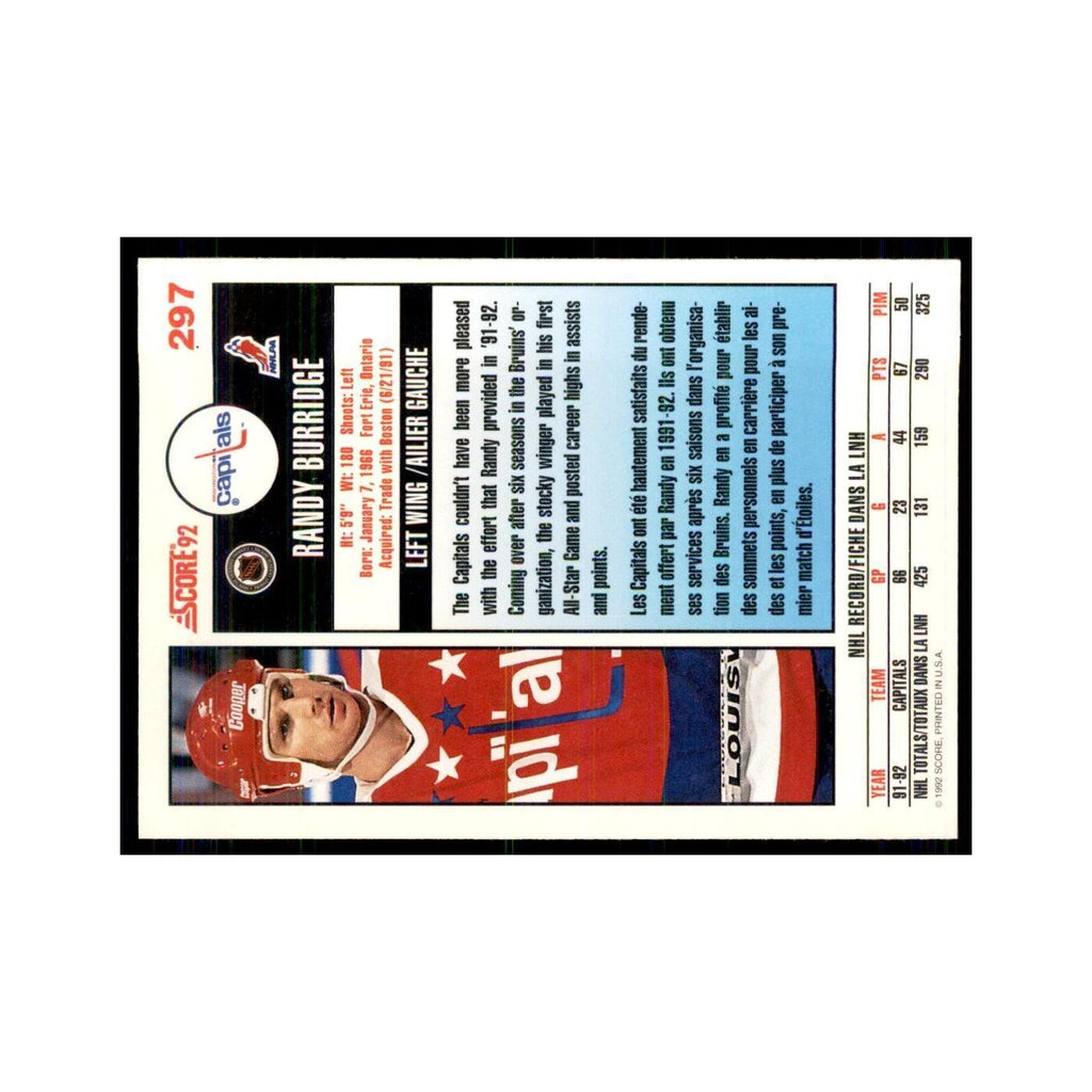 1992 Score Canadian Randy Burridge Washington Capitals #297