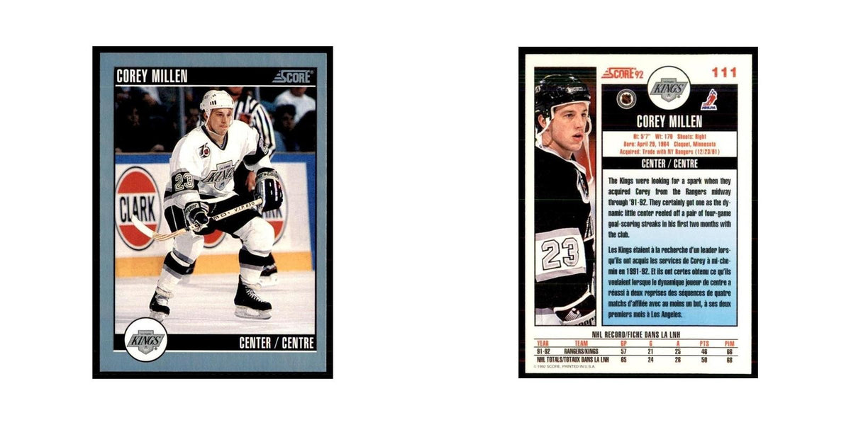 1992 Score Canadian Corey Millen Los Angeles Kings #111