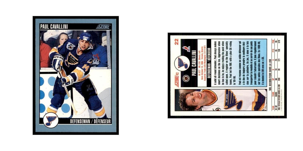 1992 Score Canadian Paul Cavallini St. Louis Blues #22