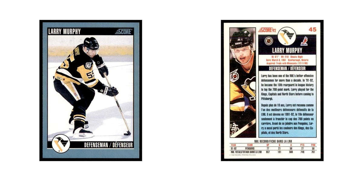 1992 Score Canadian Larry Murphy Pittsburgh Penguins #45