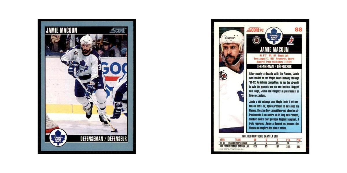 1992 Score Canadian Jamie Macoun Toronto Maple Leafs #88