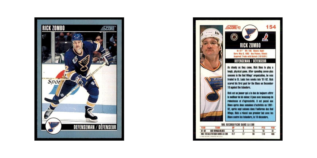 1992 Score Canadian Rick Zombo St. Louis Blues #154