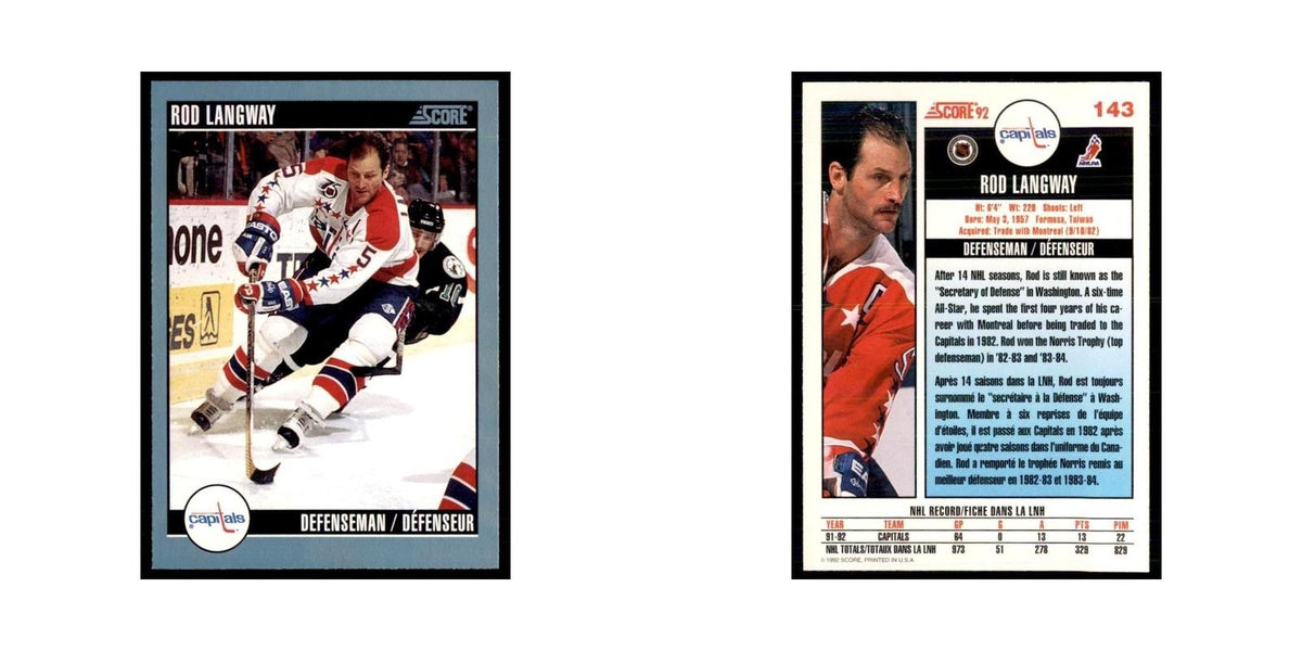 1992 Score Canadian Rod Langway Washington Capitals #143
