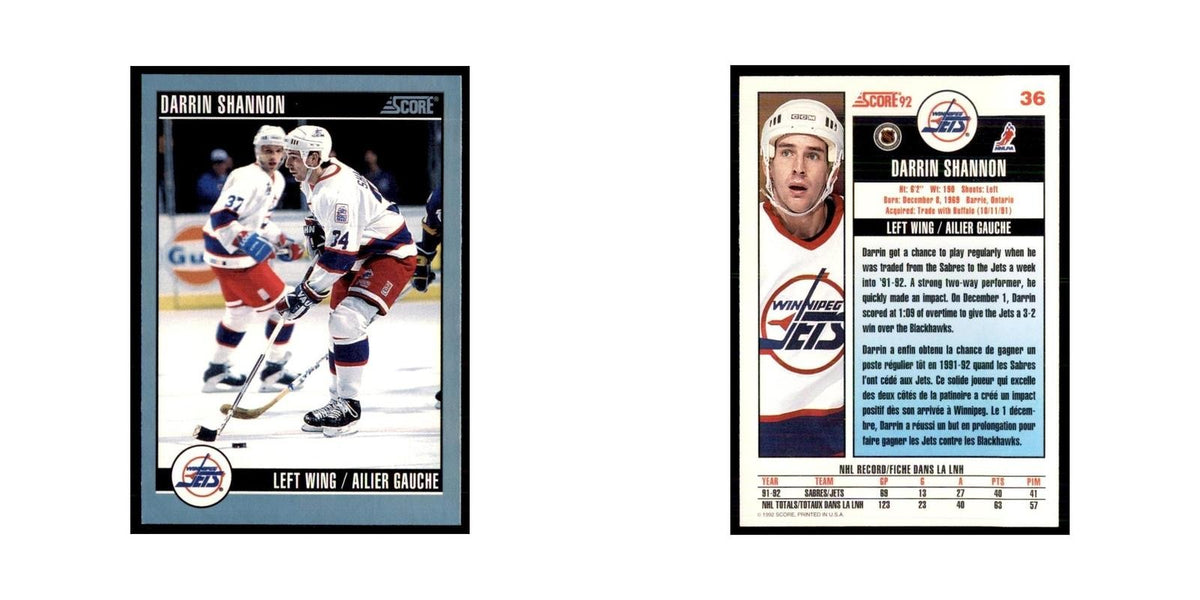 1992 Score Canadian Darrin Shannon Winnipeg Jets #36