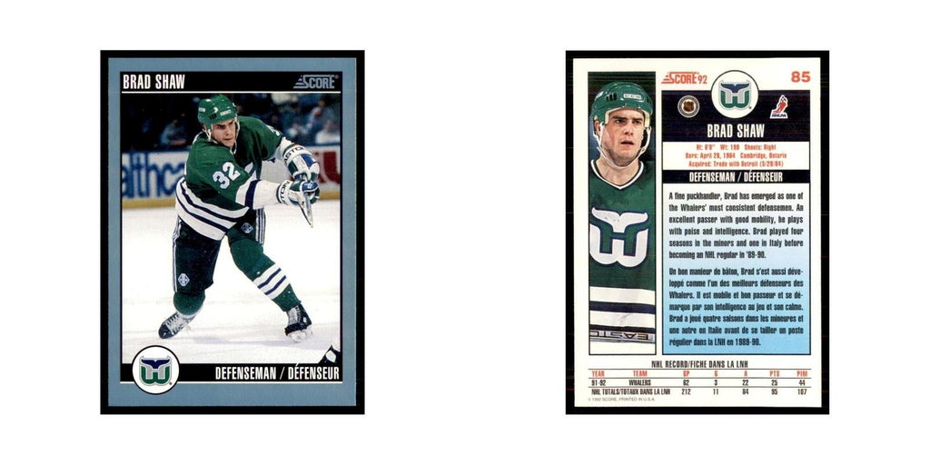 1992 Score Canadian Brad Shaw Hartford Whalers #85