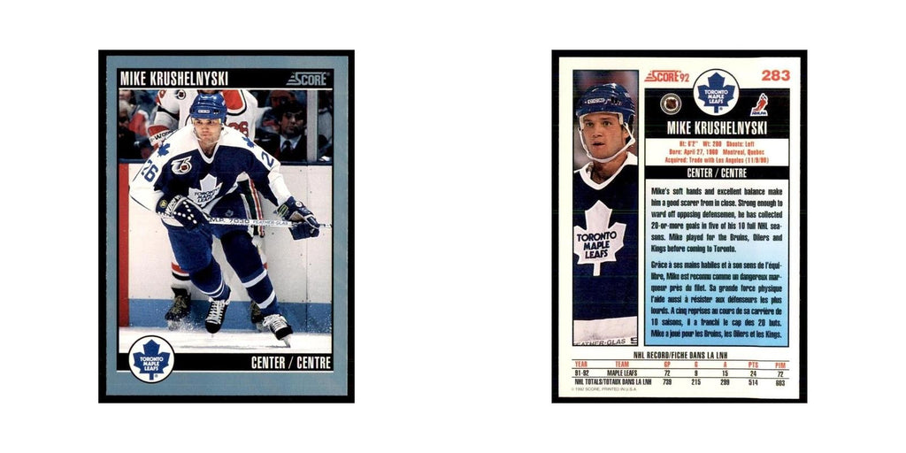 1992 Score Canadian Mike Krushelnyski Toronto Maple Leafs #283