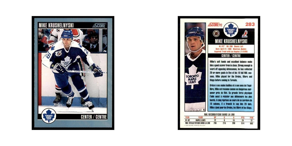 1992 Score Canadian Mike Krushelnyski Toronto Maple Leafs #283