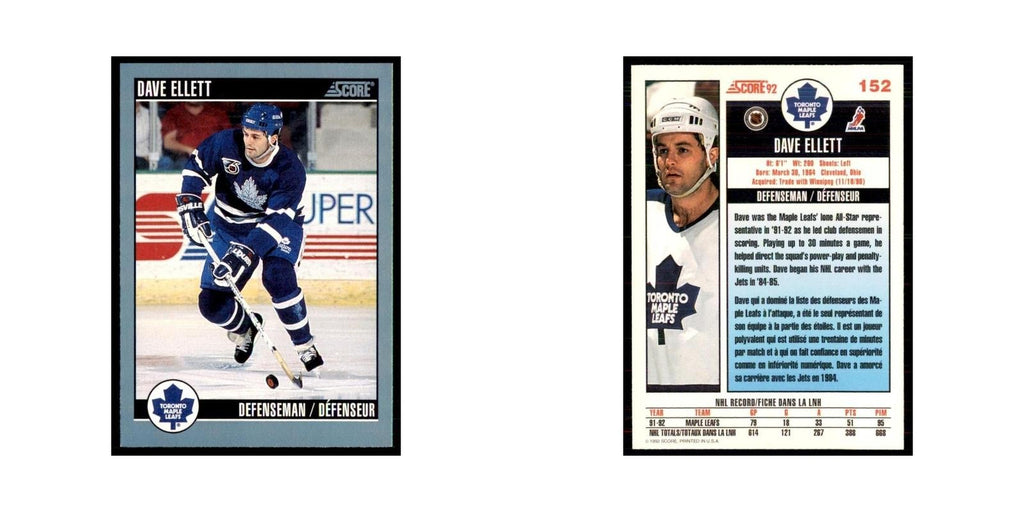 1992 Score Canadian Dave Ellett Toronto Maple Leafs #152