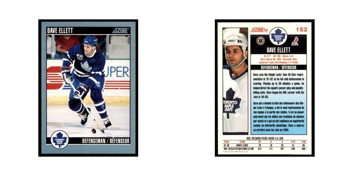 1992 Score Canadian Dave Ellett Toronto Maple Leafs #152