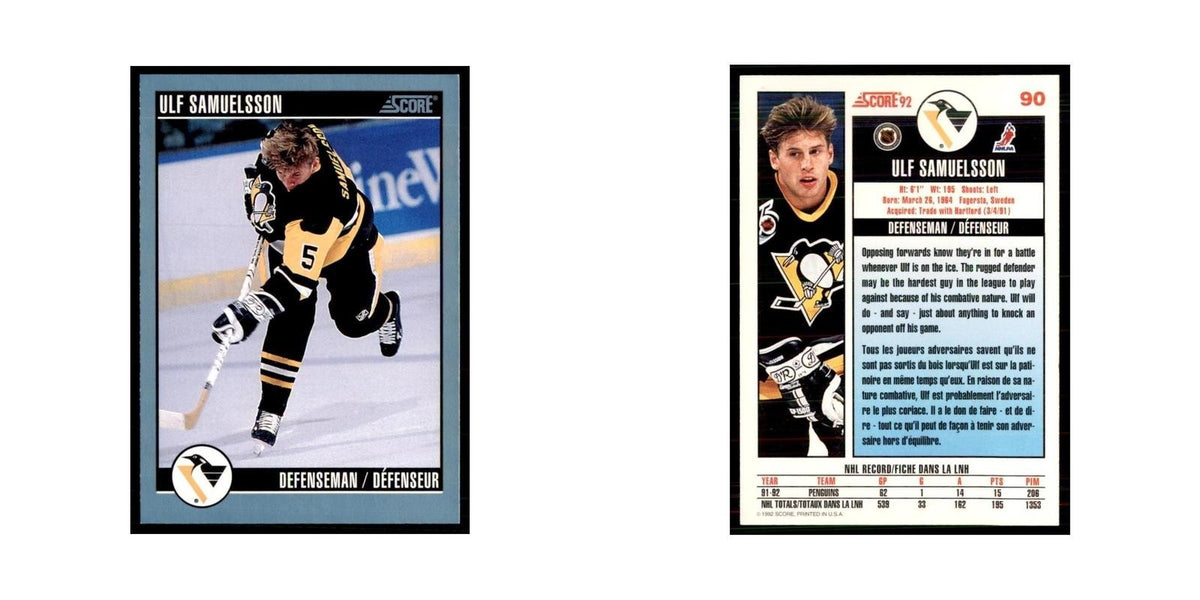 1992 Score Canadian Ulf Samuelsson Pittsburgh Penguins #90