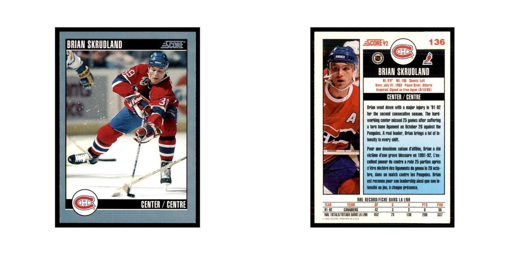 1992 Score Canadian Brian Skrudland Montreal Canadiens #136