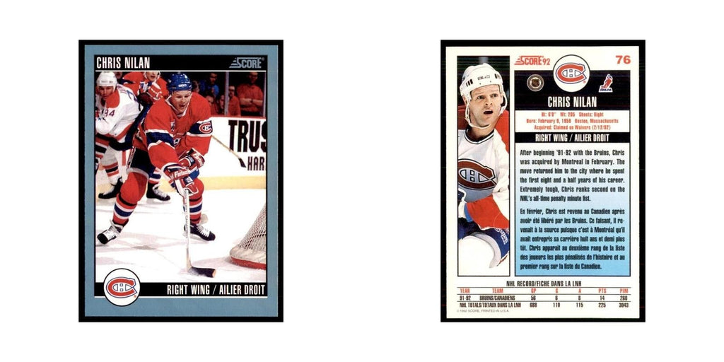 1992 Score Canadian Chris Nilan Montreal Canadiens #76