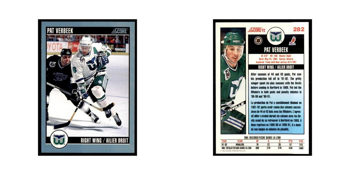 1992 Score Canadian Pat Verbeek Hartford Whalers #282