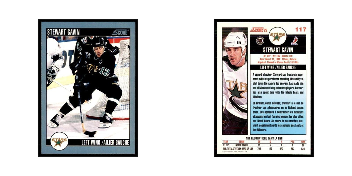 1992 Score Canadian Stewart Gavin Minnesota North Stars #117