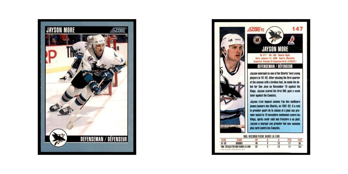 1992 Score Canadian Jayson More San Jose Sharks #147